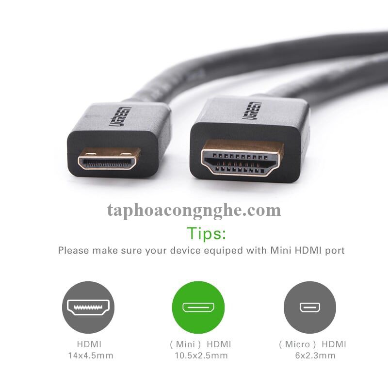 Ugreen 10118 3M màu Đen Cáp chuyển đổi Mini HDMI sang HDMI thuần đồng HD108 30010118
